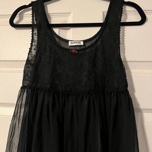 Blanche Vintage ILGWU Black Lace Witchy‎ Sheer Babydoll Dress Fairy Festival